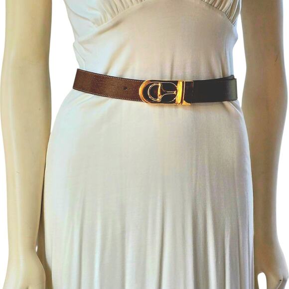Vintage Gucci Stirrup Buckle Brown Leather‎ Belt Gold Tone Small main image 10